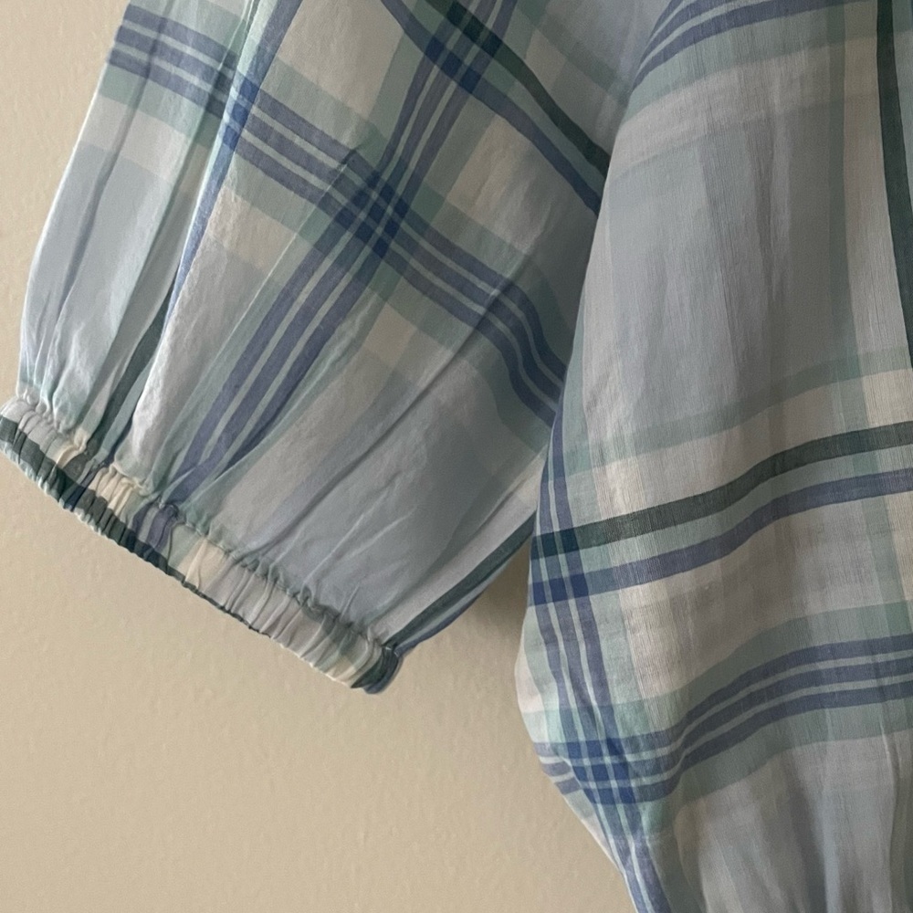 American Eagle Blue Cropped Blouse with Puff Sleeves - Picture 6 of 6